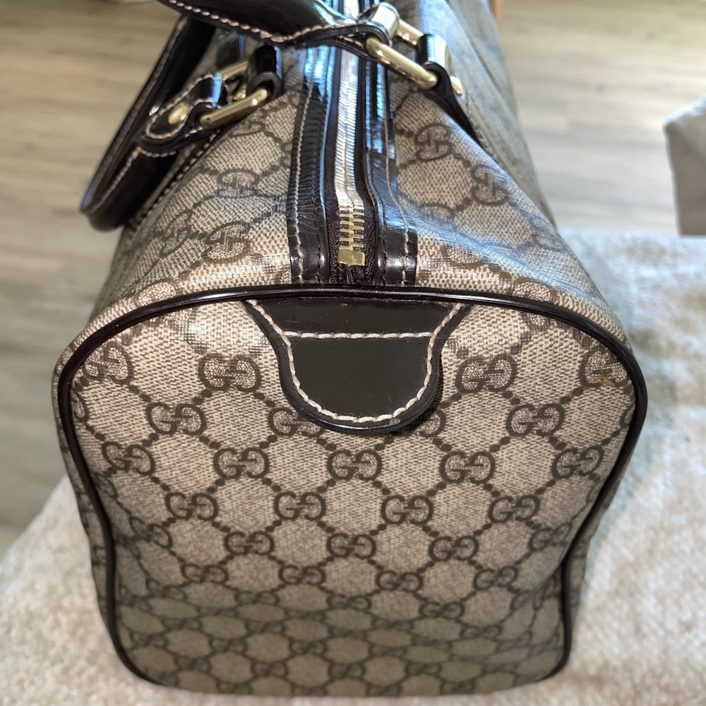 Vintage GUCCI Boston Bag in beige canvas and brown leather - Picture 5 of 17